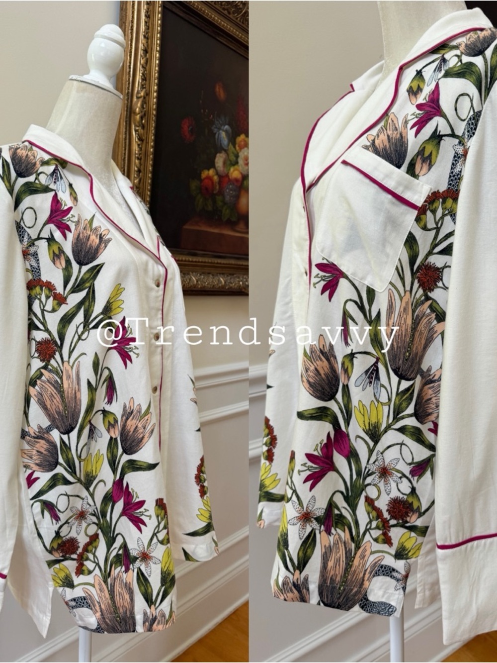 Anthropologie Victoria Garcia Floral Pajama Top Buttondown Size Medium NWT - Picture 7 of 13